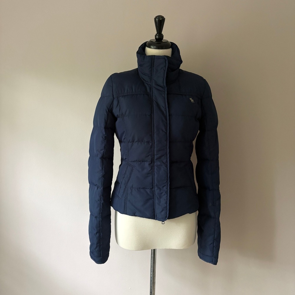 Vtg y2K Abercrombie & Fitch Puffer Jacket Navy Blue Women's M moose logo